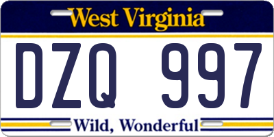 WV license plate DZQ997