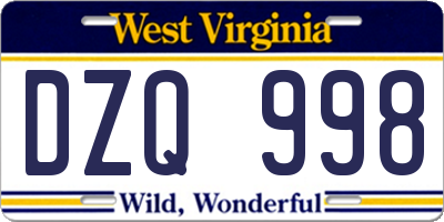 WV license plate DZQ998