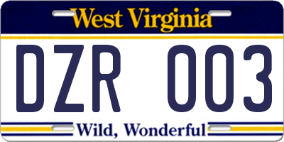 WV license plate DZR003