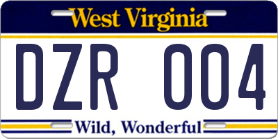 WV license plate DZR004