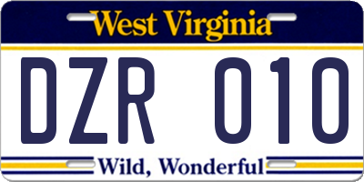 WV license plate DZR010