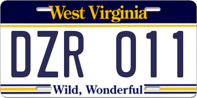 WV license plate DZR011