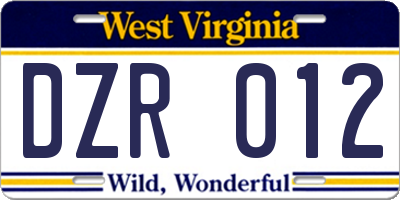 WV license plate DZR012