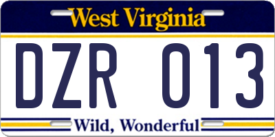 WV license plate DZR013