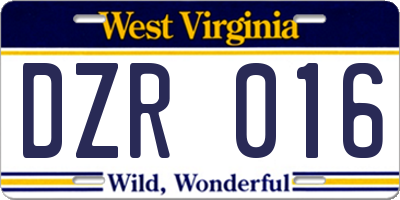 WV license plate DZR016