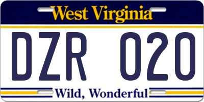 WV license plate DZR020