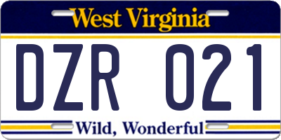 WV license plate DZR021