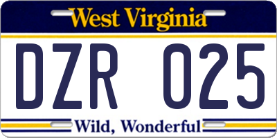 WV license plate DZR025