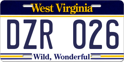 WV license plate DZR026