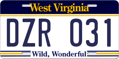 WV license plate DZR031