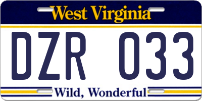 WV license plate DZR033