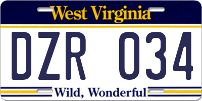 WV license plate DZR034