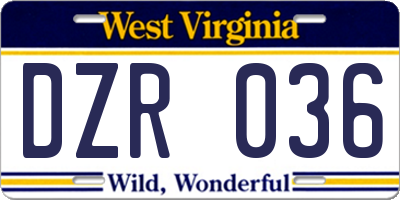 WV license plate DZR036