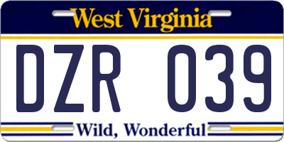 WV license plate DZR039