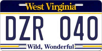 WV license plate DZR040