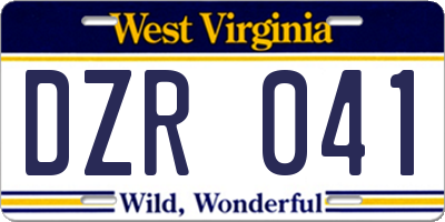 WV license plate DZR041