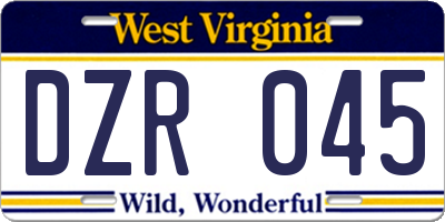 WV license plate DZR045