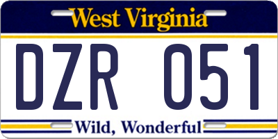 WV license plate DZR051