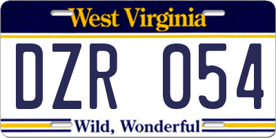 WV license plate DZR054