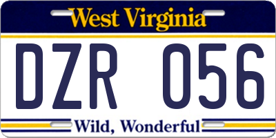 WV license plate DZR056