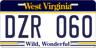 WV license plate DZR060