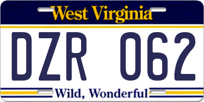 WV license plate DZR062