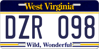 WV license plate DZR098