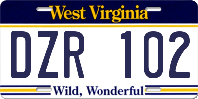 WV license plate DZR102
