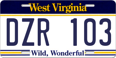 WV license plate DZR103