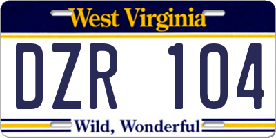WV license plate DZR104