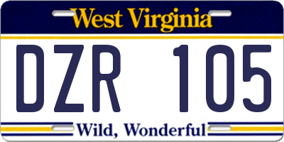 WV license plate DZR105