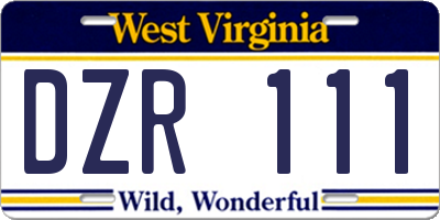 WV license plate DZR111