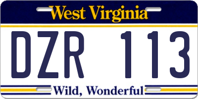 WV license plate DZR113