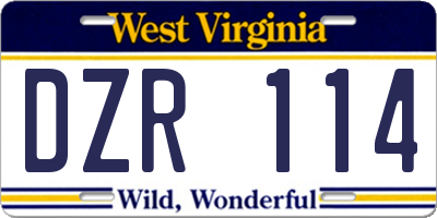 WV license plate DZR114