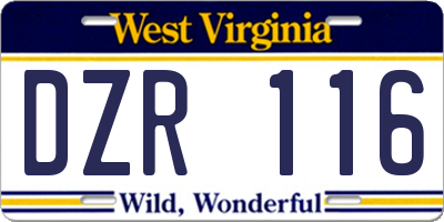 WV license plate DZR116