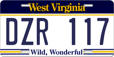 WV license plate DZR117