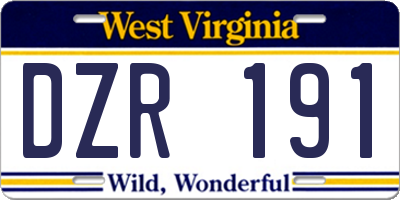 WV license plate DZR191