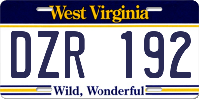 WV license plate DZR192