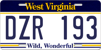 WV license plate DZR193