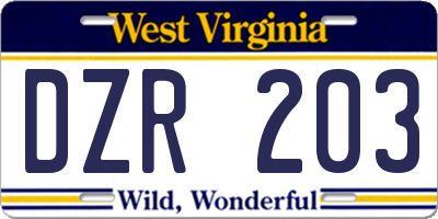 WV license plate DZR203