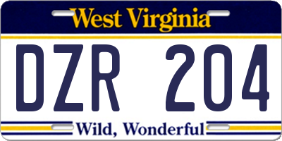 WV license plate DZR204