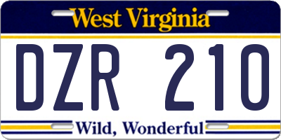 WV license plate DZR210