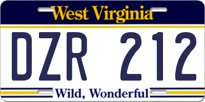 WV license plate DZR212
