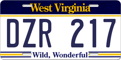 WV license plate DZR217