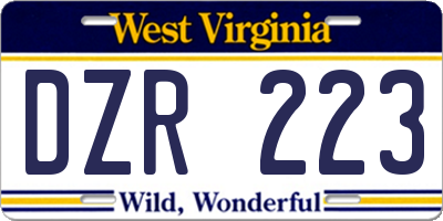 WV license plate DZR223