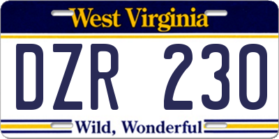 WV license plate DZR230