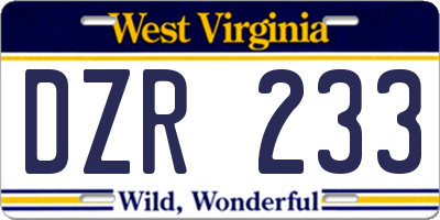 WV license plate DZR233