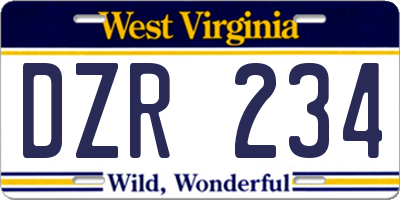 WV license plate DZR234