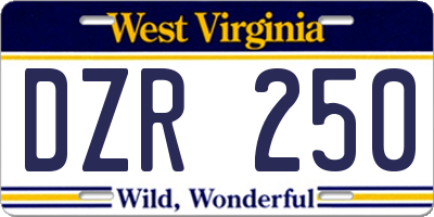 WV license plate DZR250