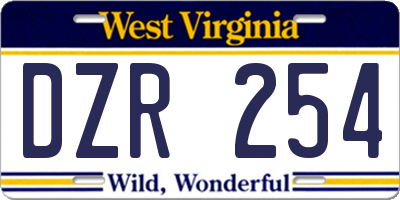 WV license plate DZR254